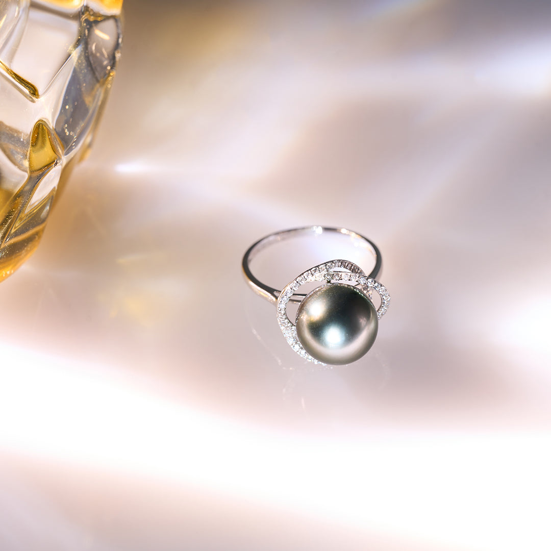 18K Solid Gold Tahitian Pearl Ring KR00120 - PEARLY LUSTRE