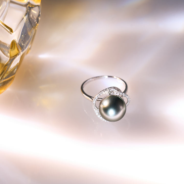 18K Solid Gold Tahitian Pearl Ring KR00120 - PEARLY LUSTRE