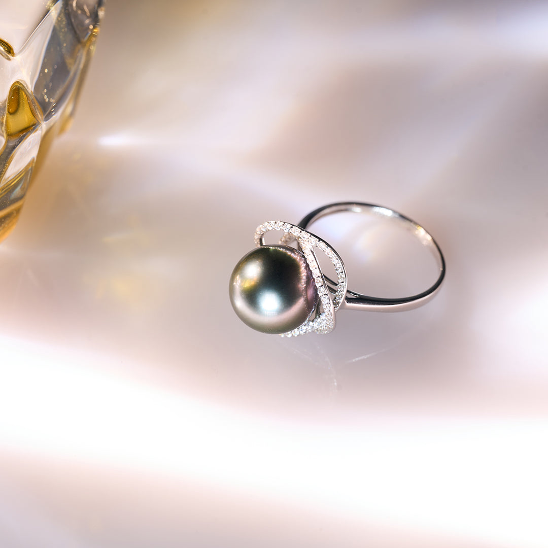 18K Solid Gold Tahitian Pearl Ring KR00120 - PEARLY LUSTRE
