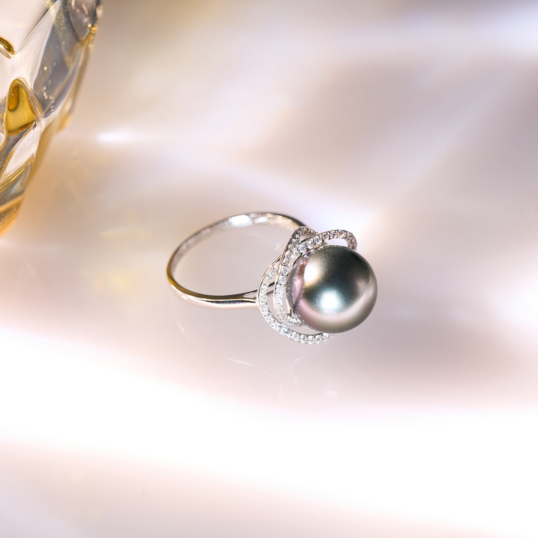 18K Solid Gold Tahitian Pearl Ring KR00120 - PEARLY LUSTRE
