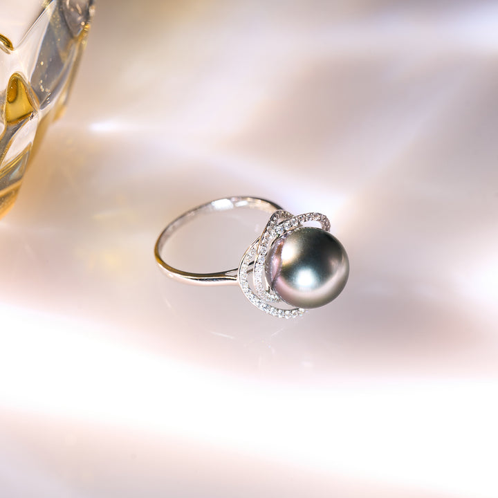 18K Solid Gold Tahitian Pearl Ring KR00120 - PEARLY LUSTRE