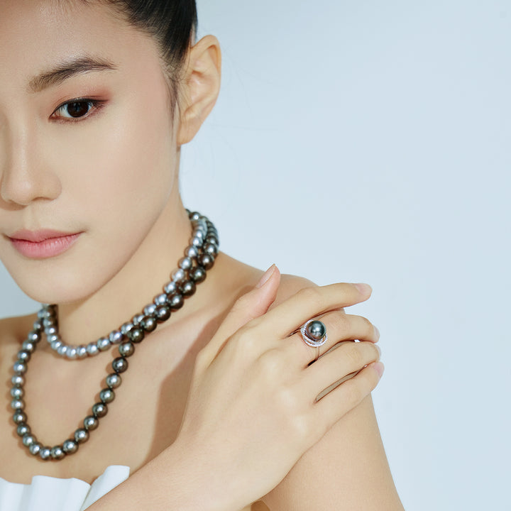 18K Solid Gold Tahitian Pearl Ring KR00120 - PEARLY LUSTRE