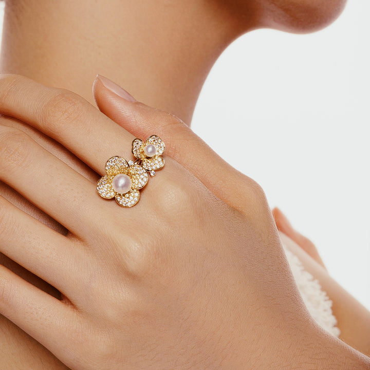 18k Solid Gold Akoya Pearl Ring KR00121 - PEARLY LUSTRE