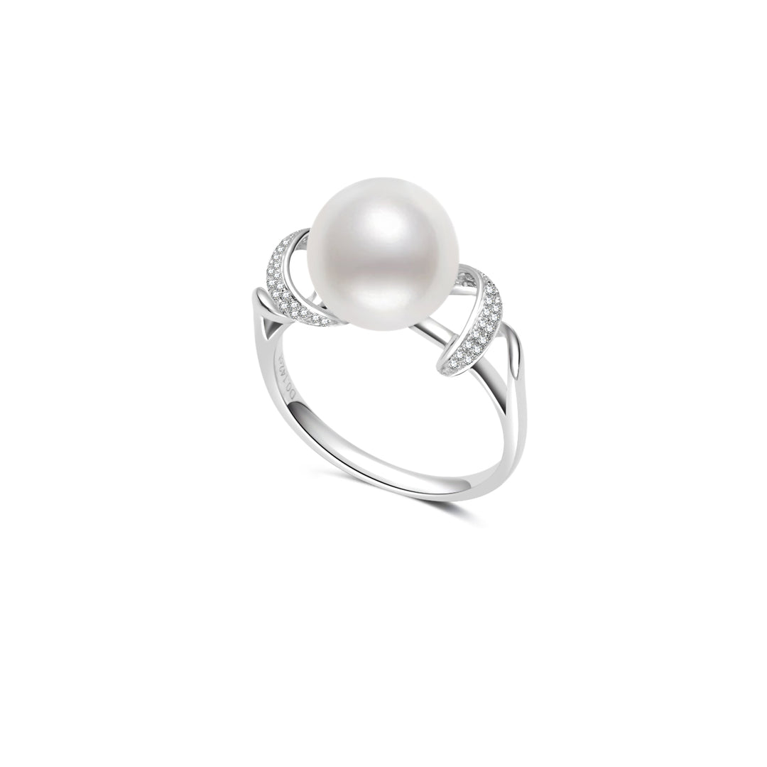 18K Diamond Akoya Pearl Ring KR00126 | LOVE - PEARLY LUSTRE