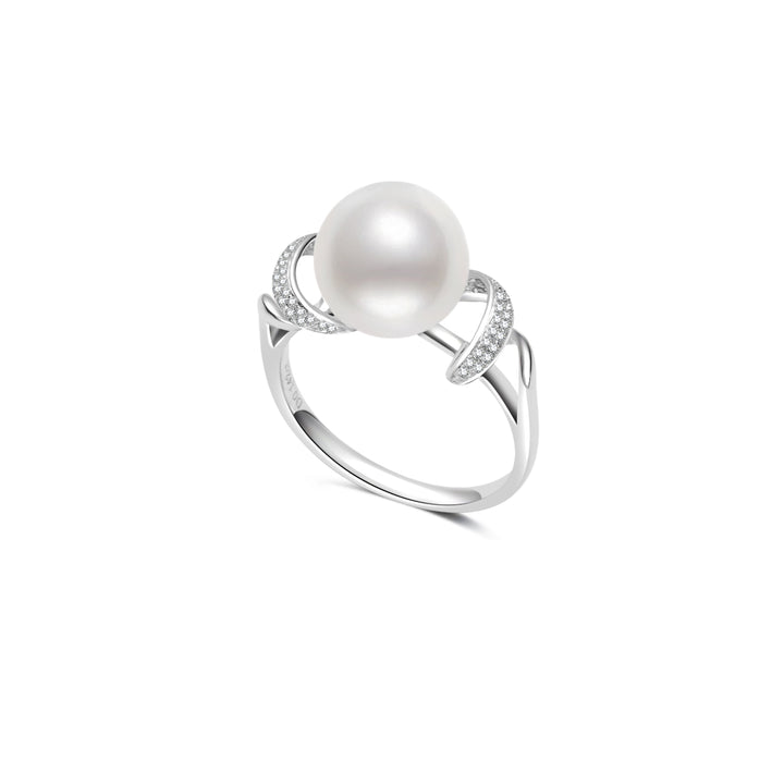 18K Diamond Akoya Pearl Ring KR00126 | LOVE - PEARLY LUSTRE