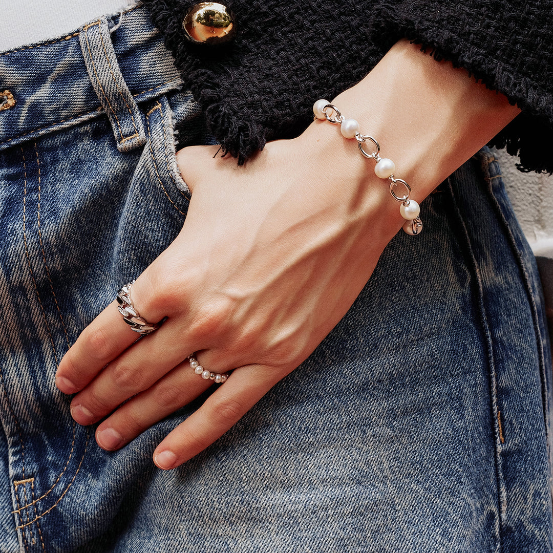 New Yorker Freshwater Pearl Duo Ring WR00151 | Mix & Match - PEARLY LUSTRE
