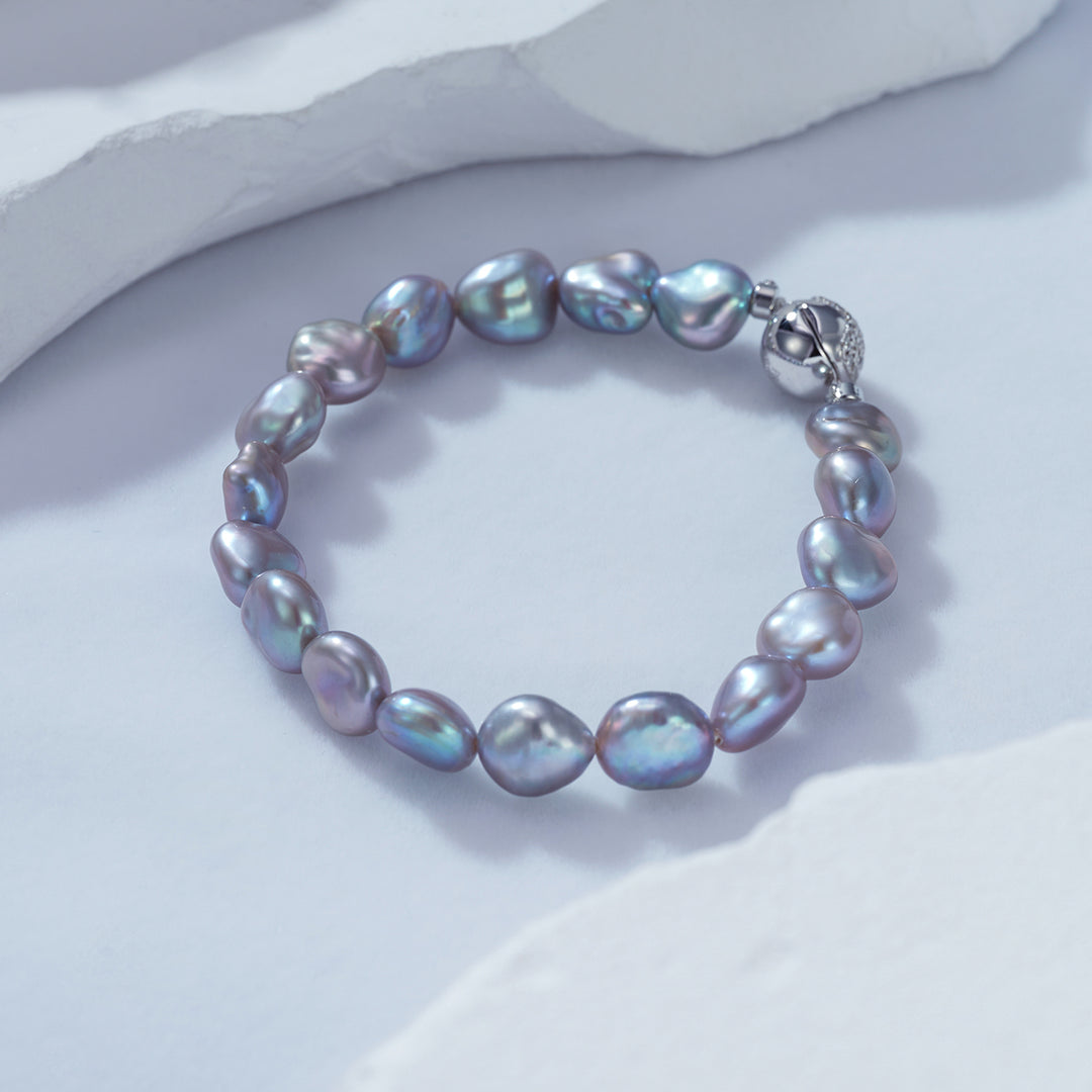 Purple Freshwater Pearl Bracelet WB00188 | Keshi - PEARLY LUSTRE