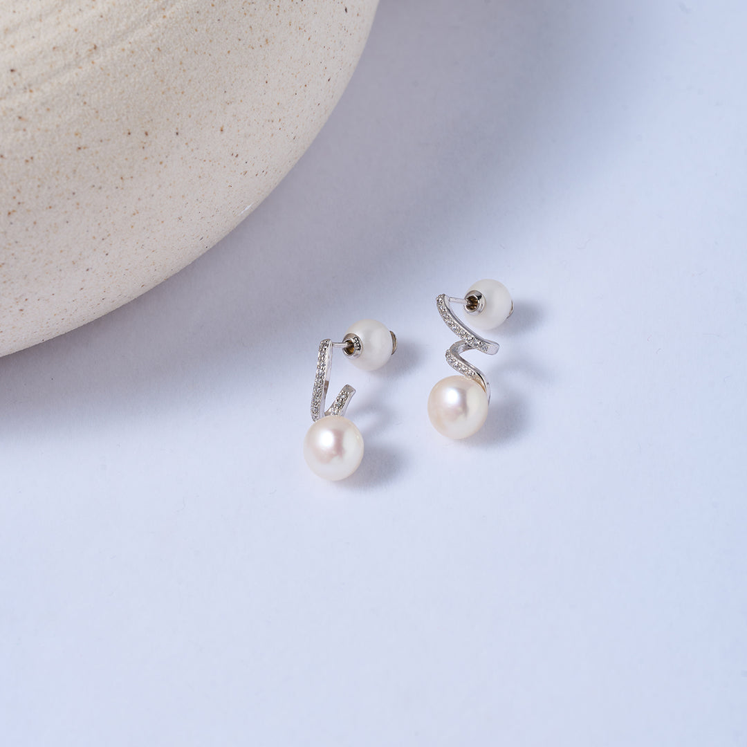 Elegant Freshwater Pearl Earrings WE00115 | S Collection - PEARLY LUSTRE