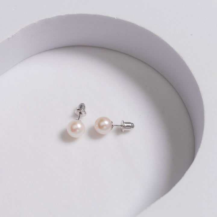 Elegant Freshwater White Round Pearl Stud Earrings WE00708 - PEARLY LUSTRE