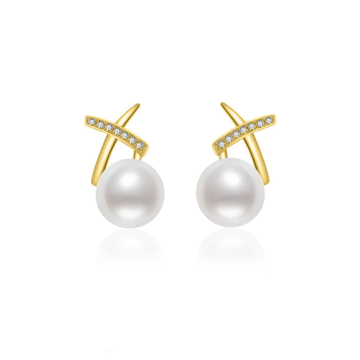 18K Solid Gold Diamond Hanadama Akoya Pearl Earrings KE00233 | X Collection - PEARLY LUSTRE