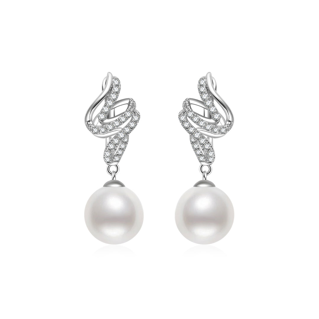 18K Diamond Hanadama Akoya Pearl Earrings KE00259 | LOVE - PEARLY LUSTRE