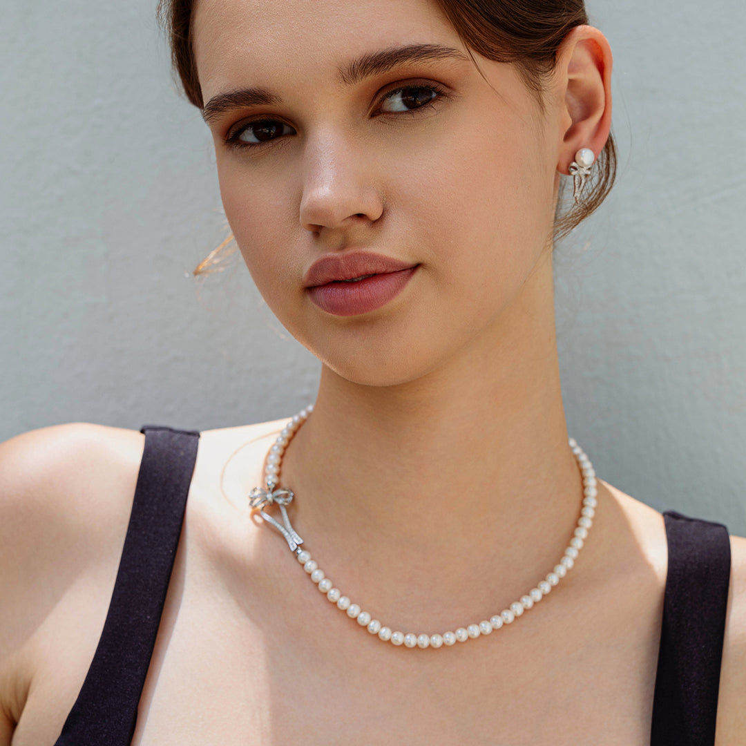 Freshwater Pearl Earrings WE00297 | RIBBON - PEARLY LUSTRE