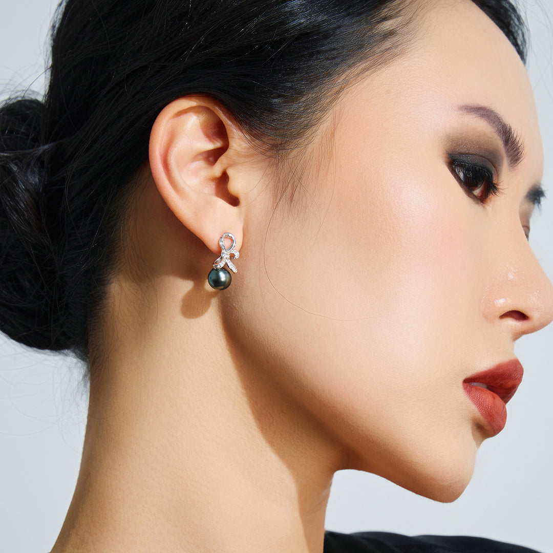 Tahitian Saltwater Pearl Earrings WE00406 | RIBBON - PEARLY LUSTRE