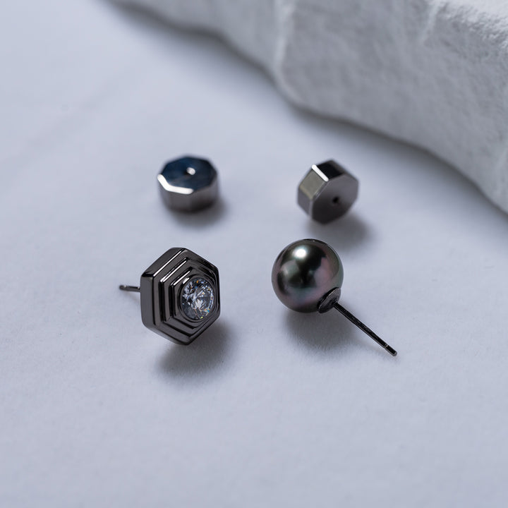 Tahitian Pearl Earrings WE00589 | HEXAGON - PEARLY LUSTRE