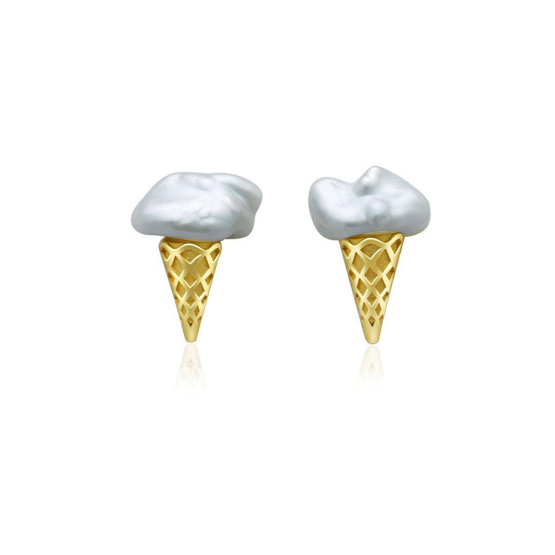 Freshwater Baroque Pearl Stud Earrings WE00611 | ICE CREAM - PEARLY LUSTRE