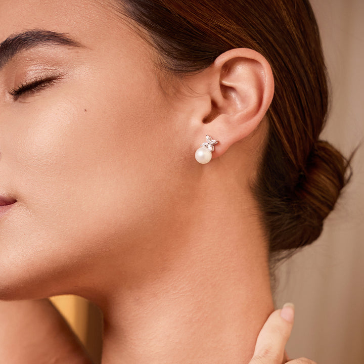 18K Diamond Akoya Pearl Earrings KE00114 | EVERLEAF - PEARLY LUSTRE