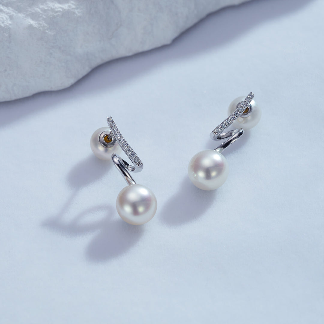 18K Solid Gold Diamond Akoya Hanadama Pearl Earrings KE00231 - PEARLY LUSTRE