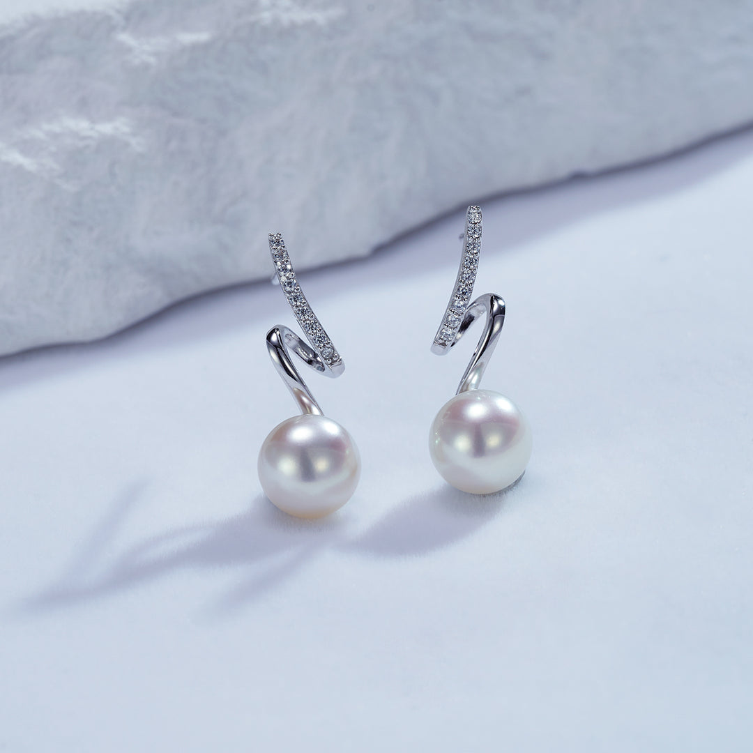 18K Solid Gold Diamond Akoya Hanadama Pearl Earrings KE00231 - PEARLY LUSTRE