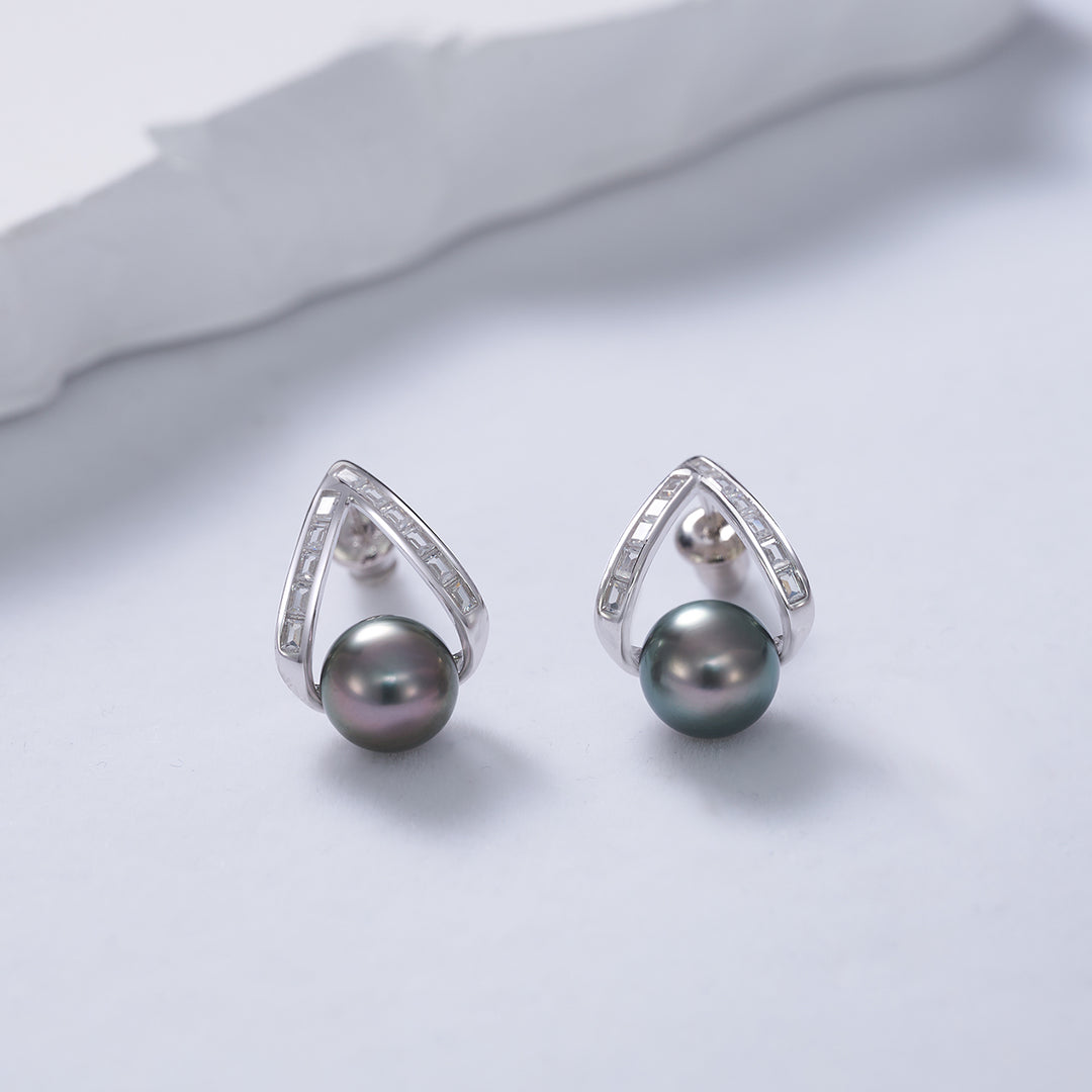 Elegant Tahitian Pearl Earrings WE00722 - PEARLY LUSTRE