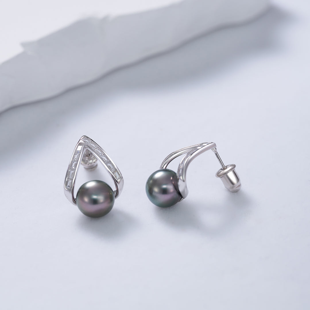 Elegant Tahitian Pearl Earrings WE00722 - PEARLY LUSTRE