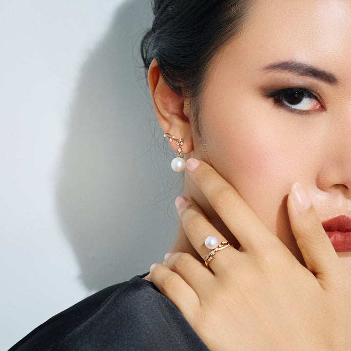 18k Freshwater Pearl Earrings KE00070 | STARRY - PEARLY LUSTRE