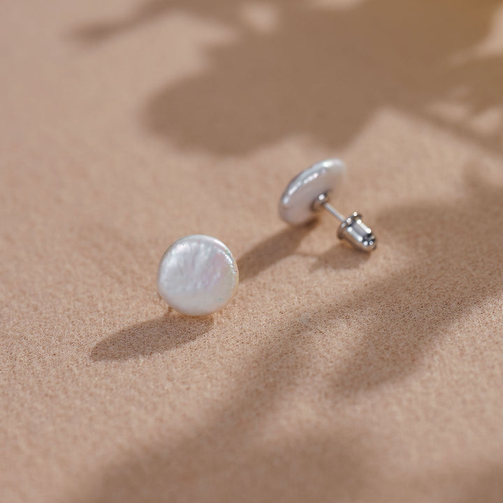 Freshwater Circle Keshi Pearl Stud Earrings WE00774 | Stone - PEARLY LUSTRE