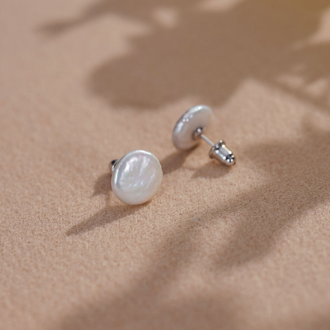 Freshwater Circle Keshi Pearl Stud Earrings WE00774 | Stone - PEARLY LUSTRE