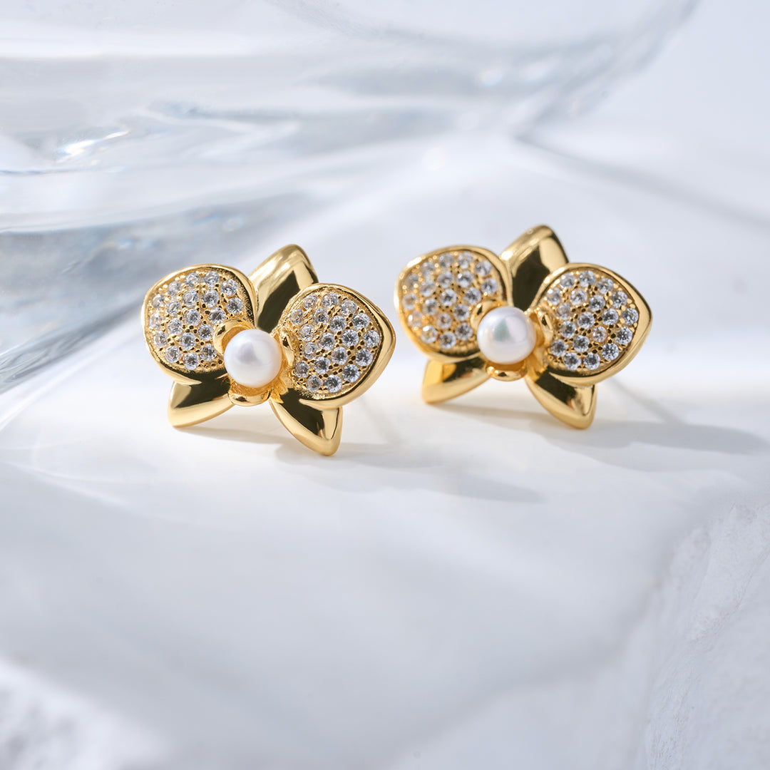 18K Solid Gold Diamond Akoya Hanadama Pearl Earrings KE00224 - PEARLY LUSTRE