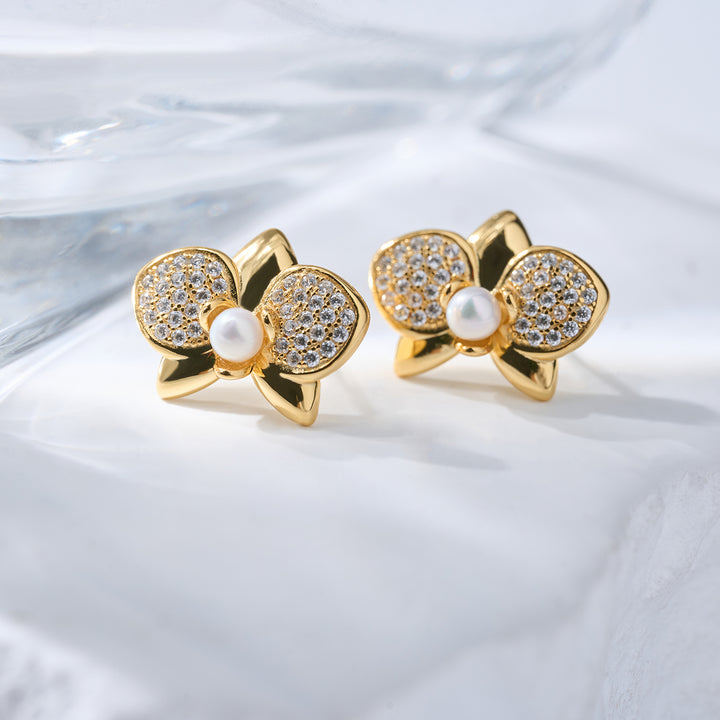 18K Solid Gold Diamond Akoya Hanadama Pearl Earrings KE00224 - PEARLY LUSTRE