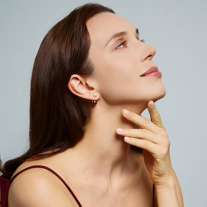 Top Grade Freshwater Pearl Earrings WE00859 | Ancora Red - PEARLY LUSTRE