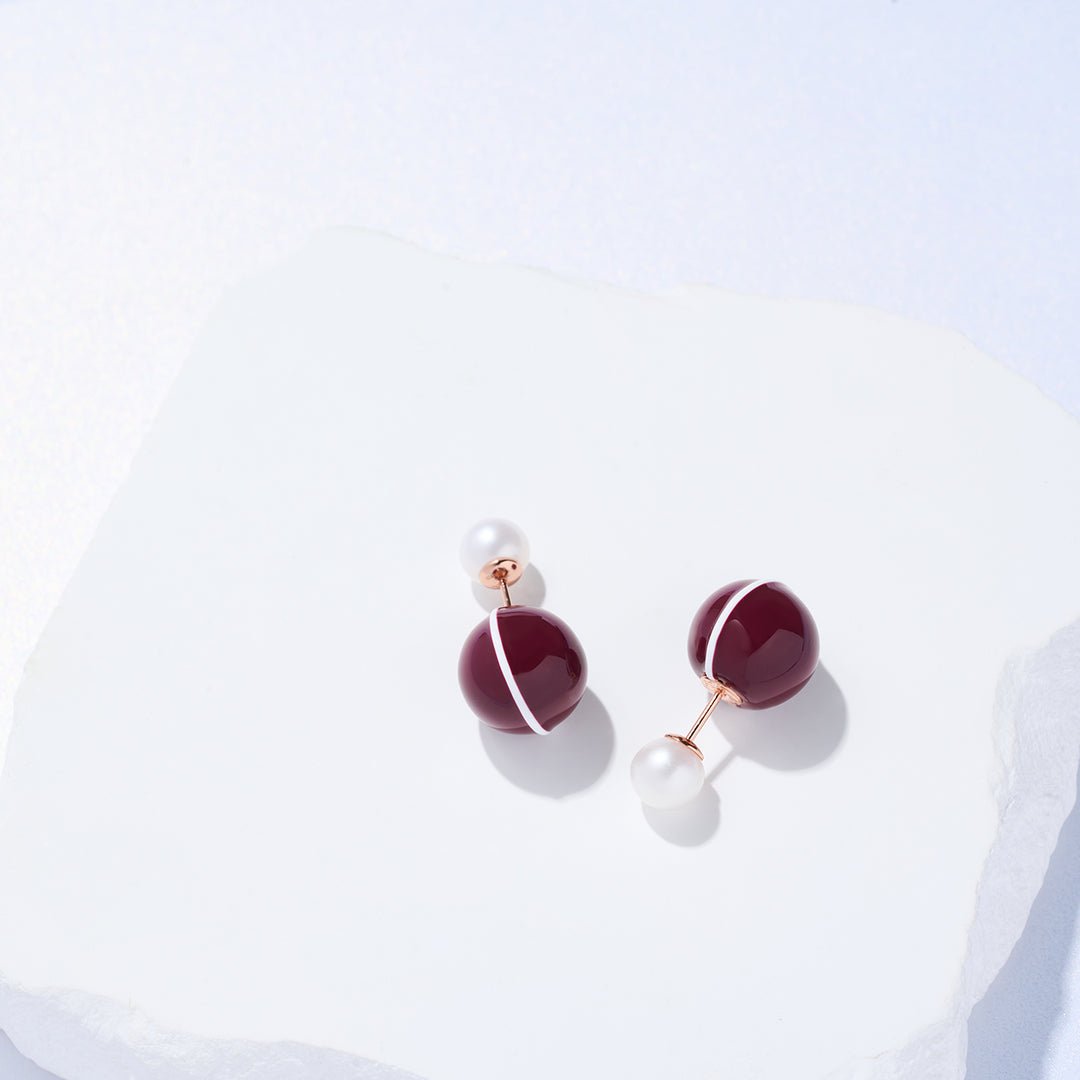 Top Grade Freshwater Pearl Earrings WE00862 | Ancora Red - PEARLY LUSTRE