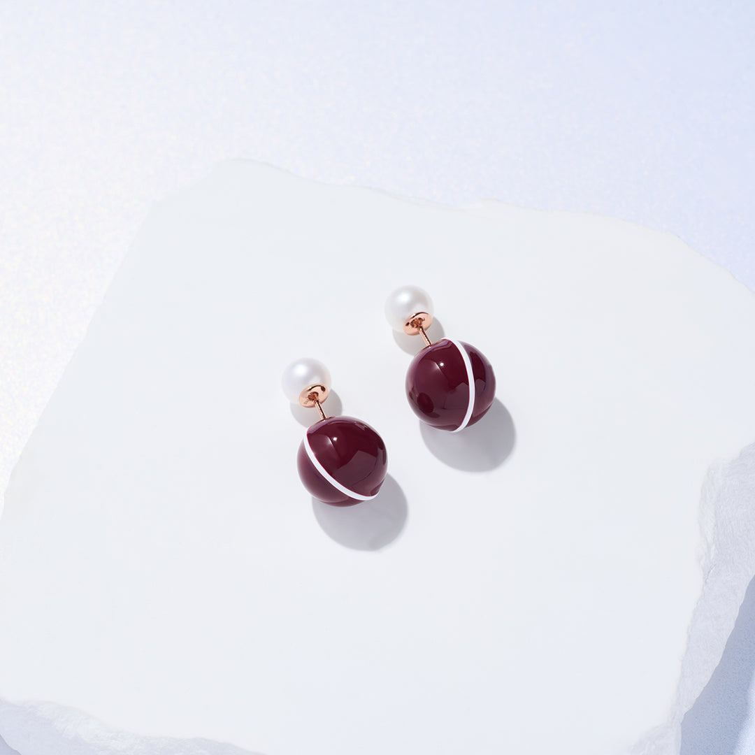 Top Grade Freshwater Pearl Earrings WE00862 | Ancora Red - PEARLY LUSTRE