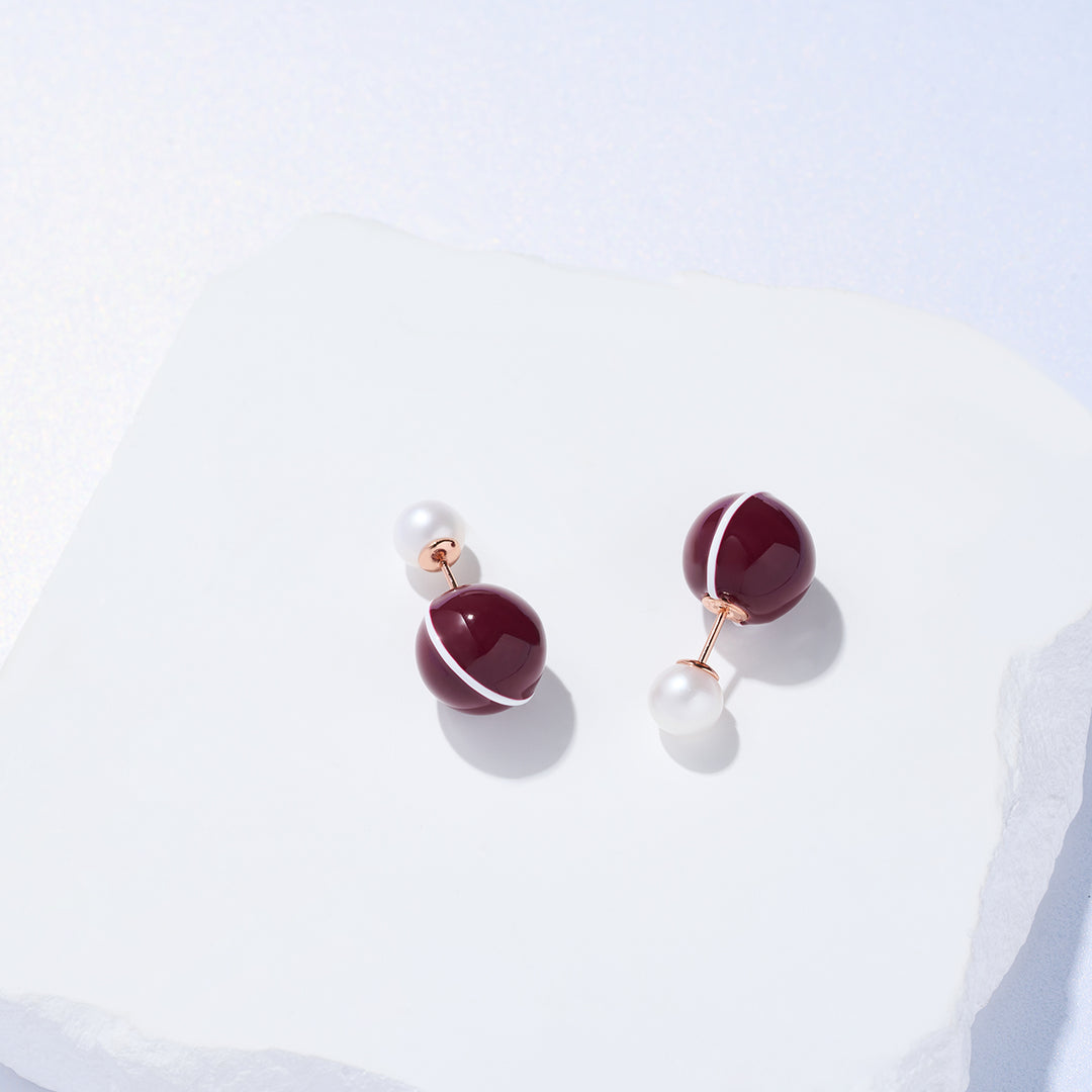 Top Grade Freshwater Pearl Earrings WE00862 | Ancora Red - PEARLY LUSTRE