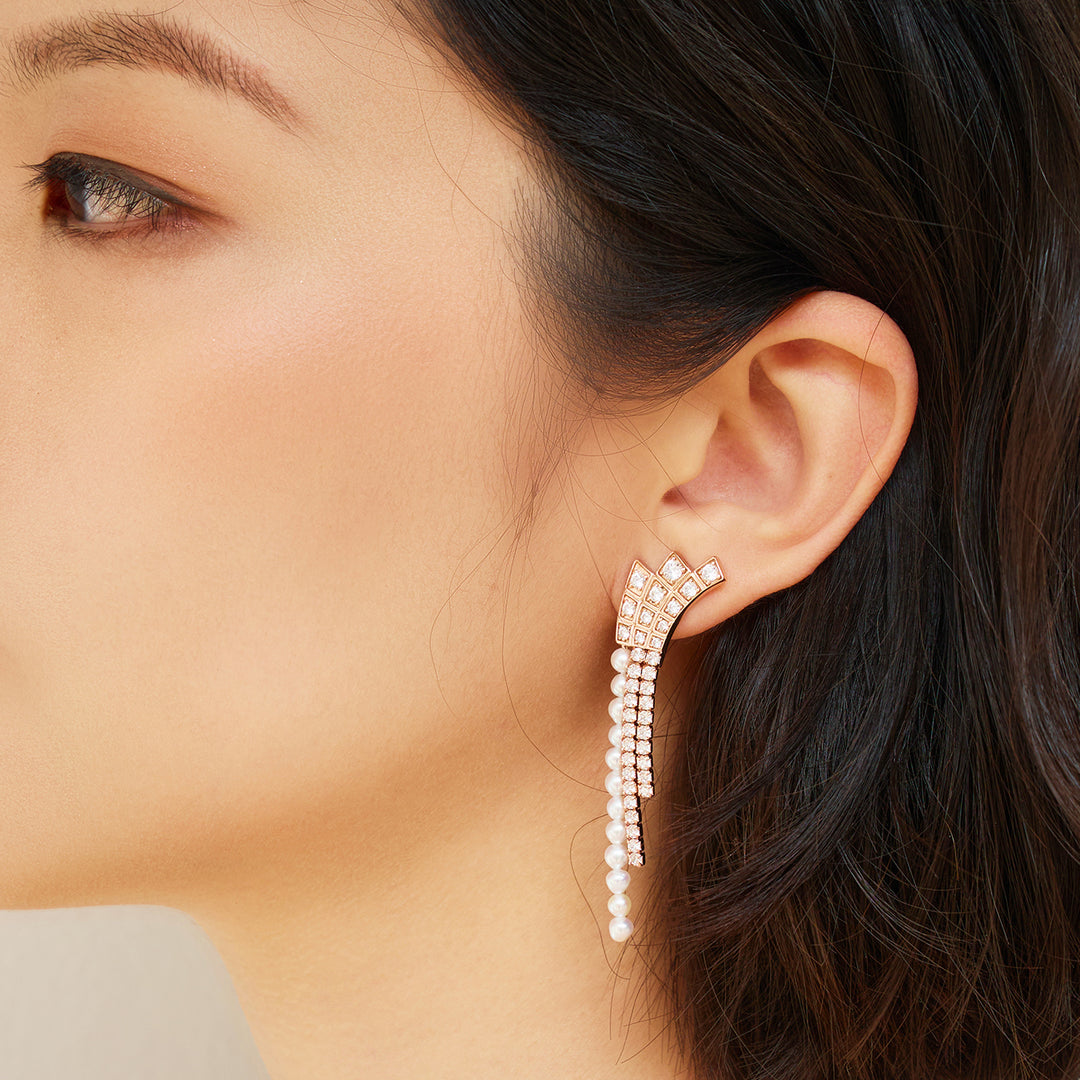 Top Grade Freshwater Pearl Earring WE00905 | WATERFALL - PEARLY LUSTRE
