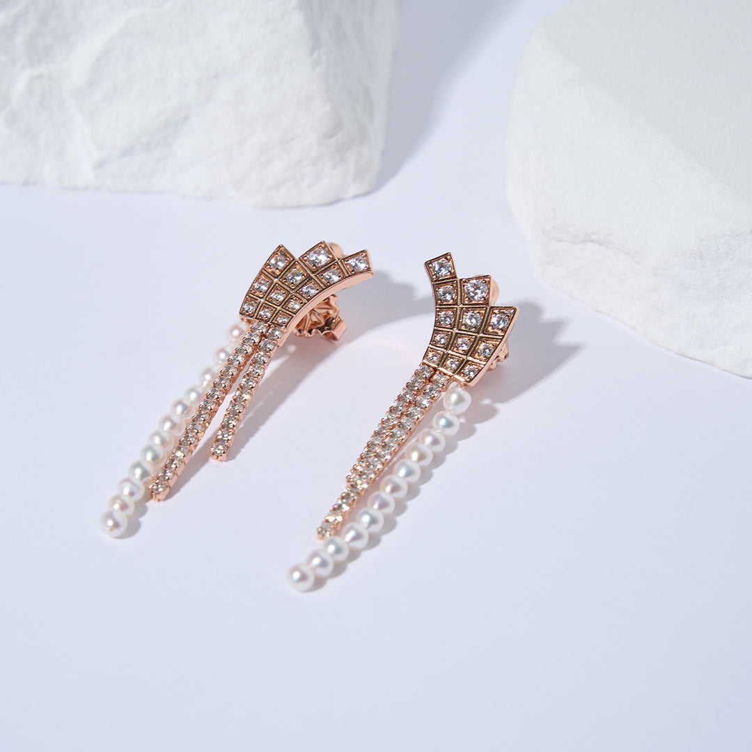 Top Grade Freshwater Pearl Earring WE00905 | WATERFALL - PEARLY LUSTRE