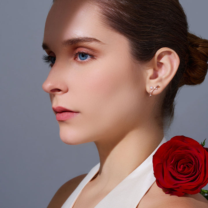 Top Grade Freshwater Pearl Earring WE00909 | ROSE - PEARLY LUSTRE
