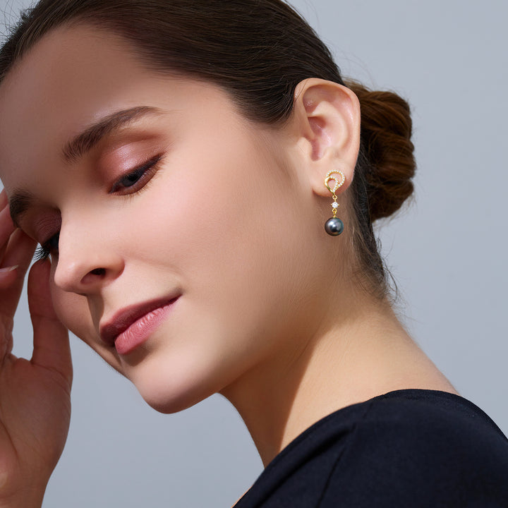 Tahitian Pearl Earrings WE00964 | LOVE - PEARLY LUSTRE