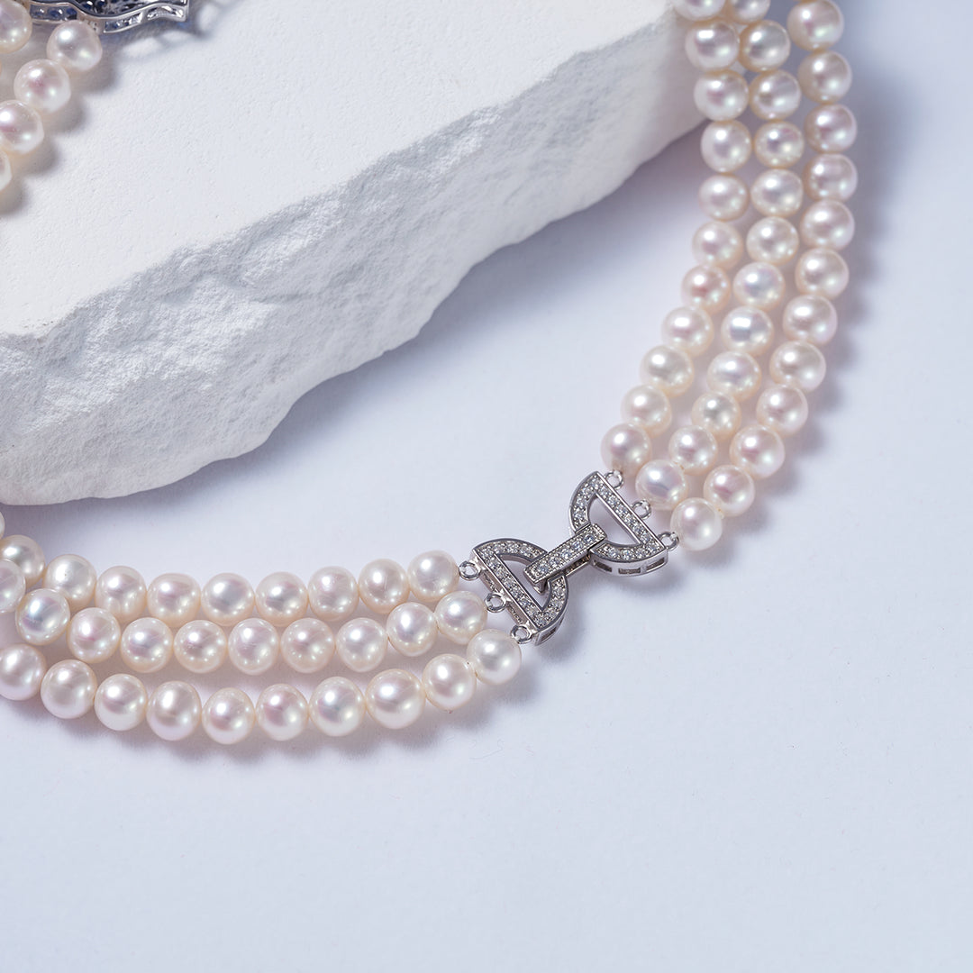 Princess Length 3-layer Freshwater Pearl Necklace WN00278 - PEARLY LUSTRE