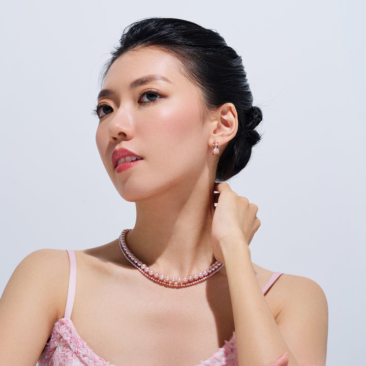 18K Solid Gold Top Grading Pink Freshwater Pearl Necklace KN00040 - PEARLY LUSTRE
