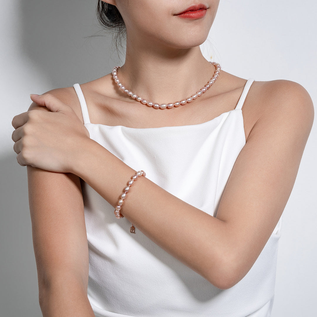 Elegant Purple Freshwater Rice Pearl Necklace WN00541 - PEARLY LUSTRE