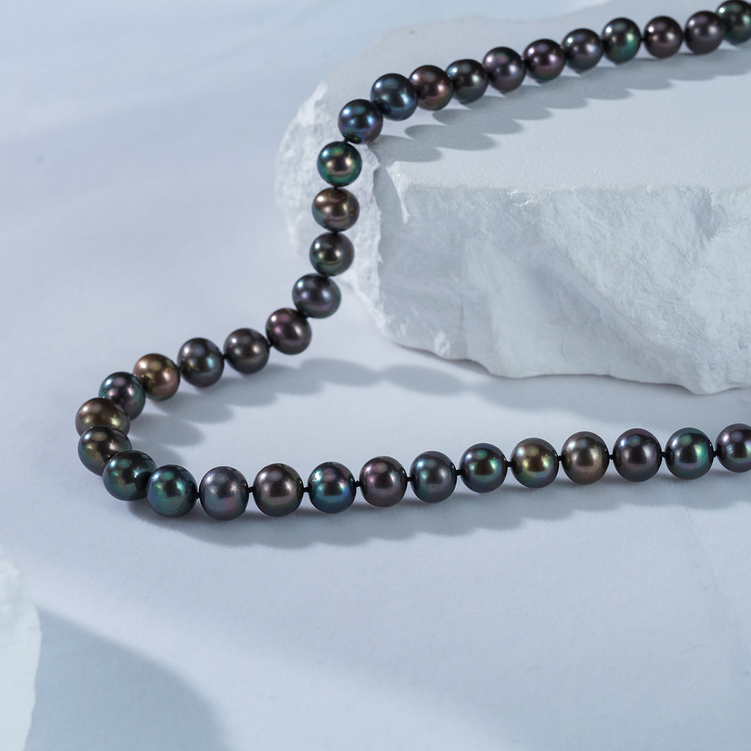Brilliant Freshwater Black Pearl Necklace WN00546 - PEARLY LUSTRE