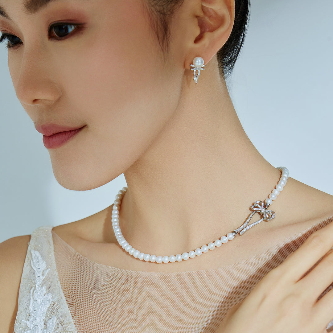 Freshwater Pearl Earrings WE00297 | RIBBON - PEARLY LUSTRE