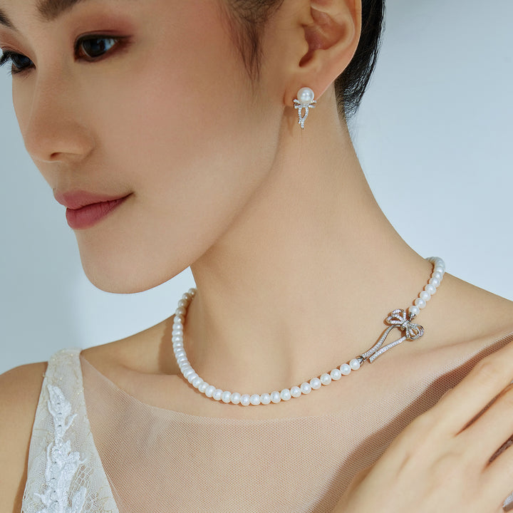 Freshwater Pearl Earrings WE00297 | RIBBON - PEARLY LUSTRE