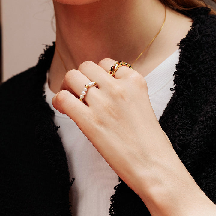 New Yorker Freshwater Pearl Duo Ring WR00103 | Mix & Match - PEARLY LUSTRE