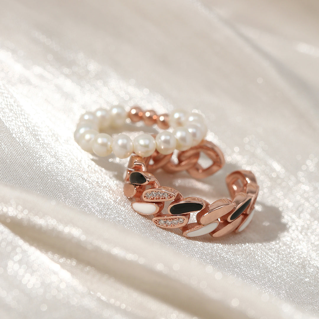 New Yorker Freshwater Pearl Duo Ring WR00103 | Mix & Match - PEARLY LUSTRE