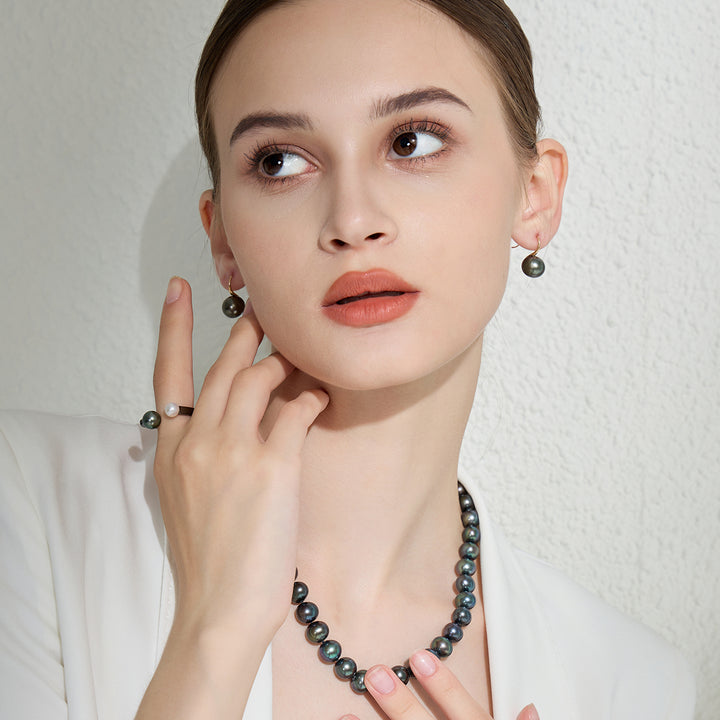 Elegant 18K Solid Gold Tahitian Pearl Earrings KE00089 - PEARLY LUSTRE