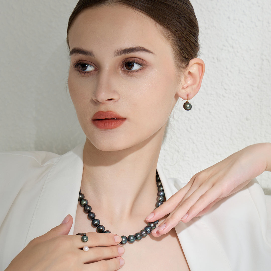 Elegant 18K Solid Gold Tahitian Pearl Earrings KE00089 - PEARLY LUSTRE
