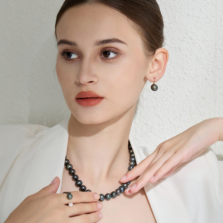 Elegant 18K Solid Gold Tahitian Pearl Earrings KE00089 - PEARLY LUSTRE