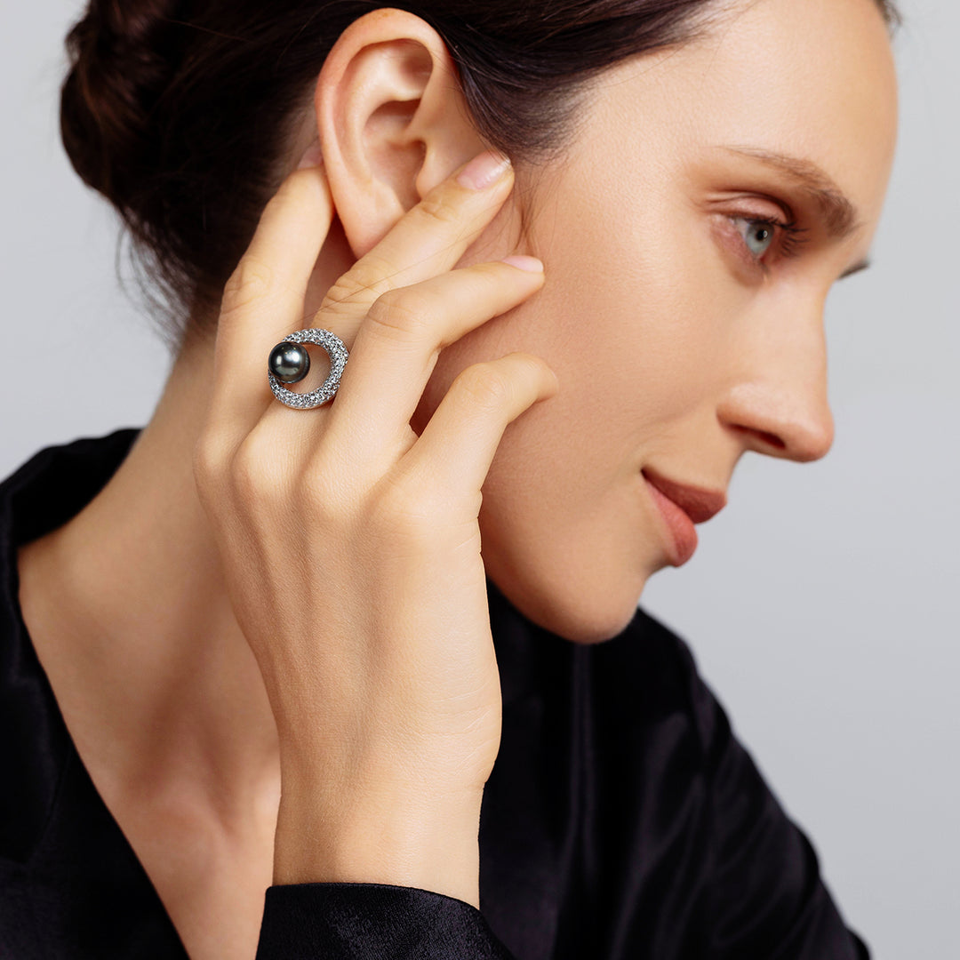 Top Lustre Saltwater Tahitian Pearl Ring WR00302 - PEARLY LUSTRE