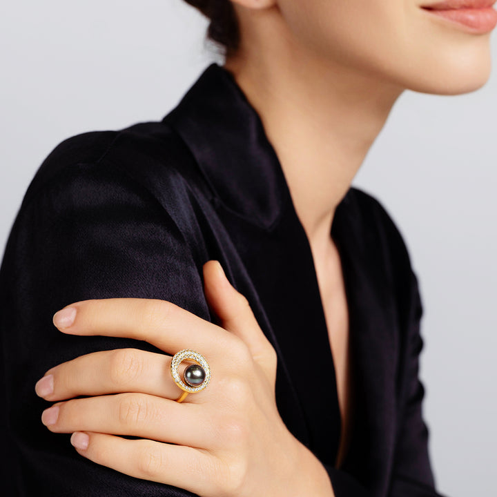 Top Lustre Saltwater Tahitian Pearl Ring WR00302 - PEARLY LUSTRE